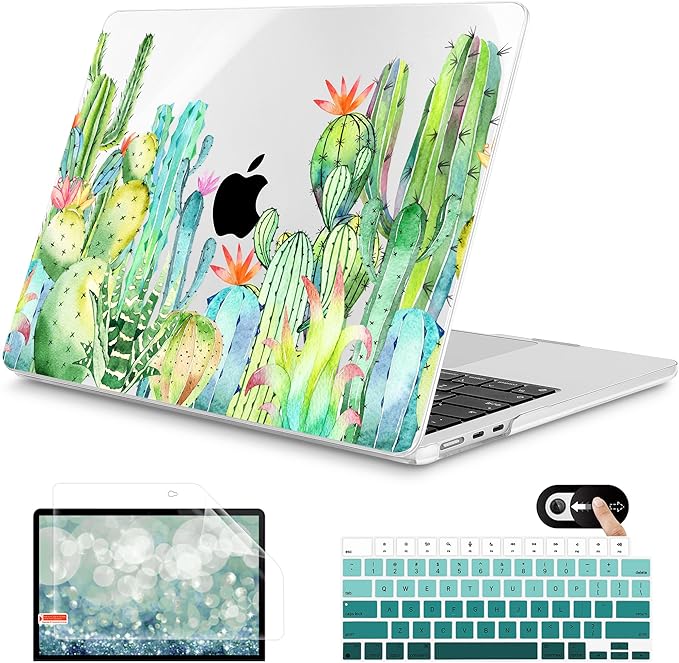Mektron for 2026 MacBook Air 13-inch M5 Laptop Case A3449 with 13.6-inch Liquid Retina Display Fits 2025 A3240 M4 2024 A3113 M3 2023 A2681 M2 Printed Shell for MacBook Air 13.6", Watercolor Cactus