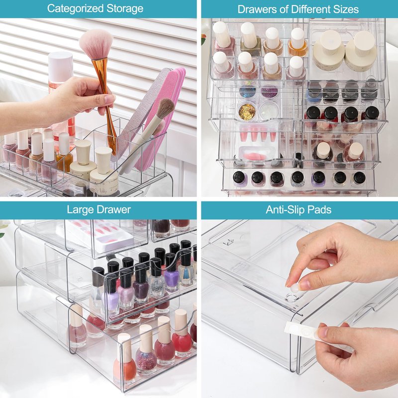 Vtopmart 5 Tier Clear Makeup Organizer with Drawer, Cosmetic Storage for Dresser Countertop and Bathroom Vanity, Beauty Holder for Lipstick Brush Skincare