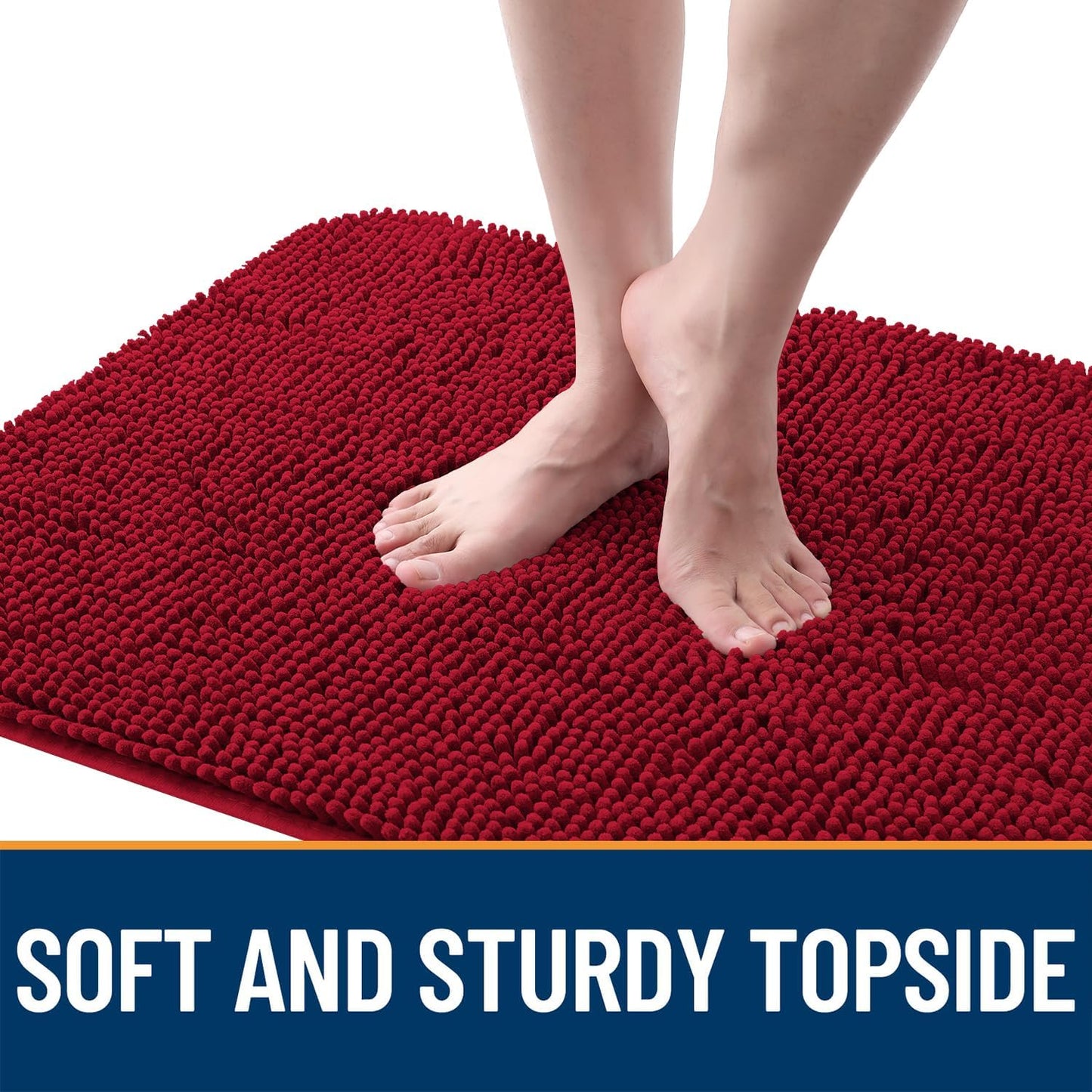 OLANLY Dog Door Mat - Absorbent Non-Slip Washable Chenille Mat for Muddy Paws | 59x20 Inches, Red