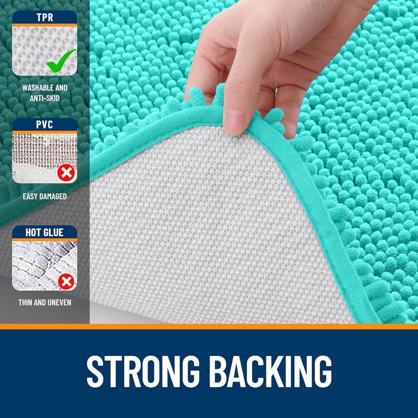 OLANLY Bath Rugs - Extra Soft Chenille, Quick-Dry & Absorbent | 24x16 Teal Machine Washable Mats