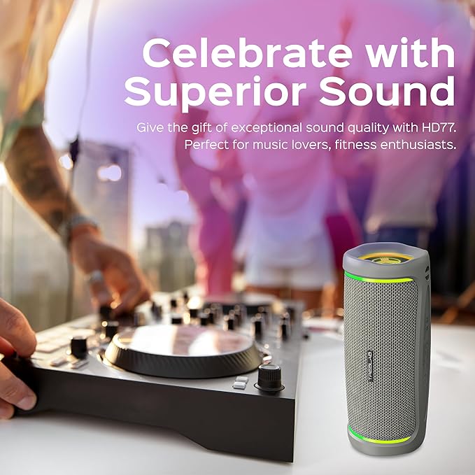 TREBLAB HD77 – Waterproof Bluetooth Speaker, 30W Loud 360° Sound, Deep Bass, IPX7, TWS Pairing, RGB Lights, 20H Battery, Portable Wireless Speaker for Outdoor, Beach, Camping, Party, Travel