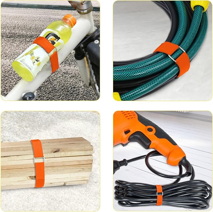 YMCRLUX 1"x16ft Hook and Loop Straps with 25 Metal Buckles, Adjustable Fastening Cable Straps, Cut-to-Length Cinch Strap, Reusable Nylon Securing Cord Ties for Organizer or Storage, 1 inch Wide,Orange