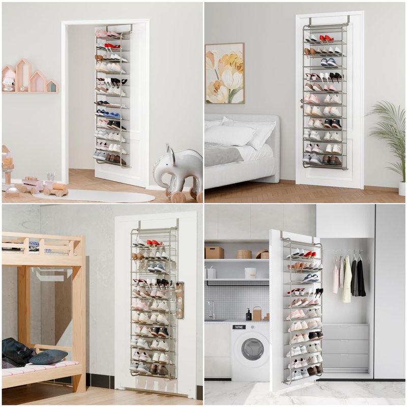 Whitmor 36 Pair Over The Door Shoe Organizer, 12 Tier Hanging Shoe Organizer, Heavy Duty Metal & Mesh Shoe Holder, Hanging Shoe Rack for Closet Organizer & Storage, 69"L x 21.7"W x 7.5"H, Mocha