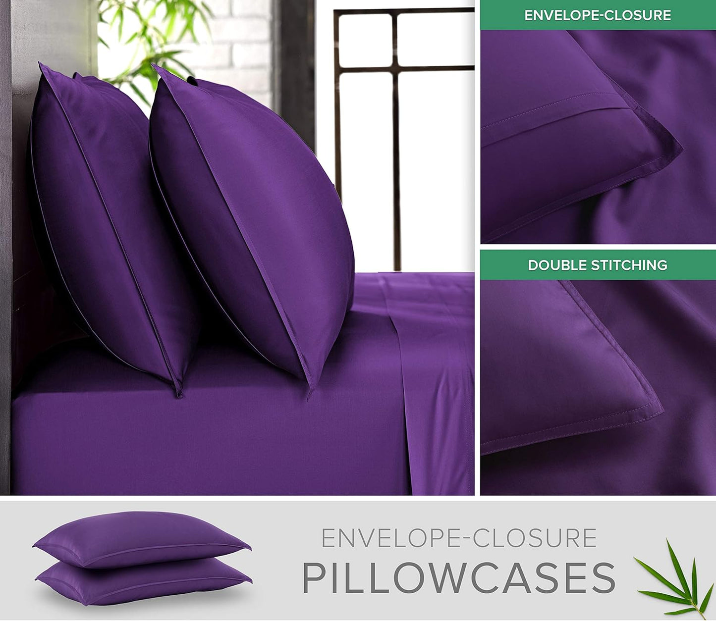 Pure Bamboo Twin Sheets - 100% Organic Viscose Bed Sheet Set | Luxuriously Soft & Cooling, Purple