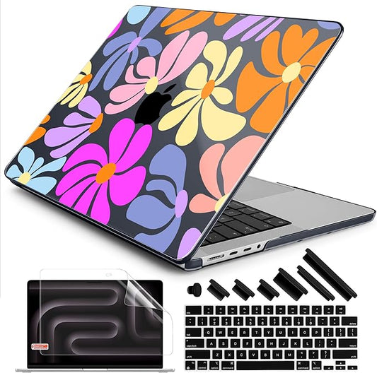 DONGKE Compatible with MacBook Pro 16 Inch Case (2026-2021 Release, M5 M4 M3 M2 M1 Pro/Max Chip), Plastic Hard Shell Cover with Keyboard Cover & Screen Protector for MacBook Pro 16", Power Flowers