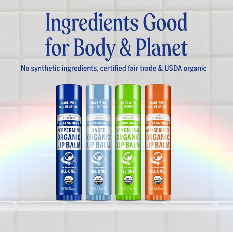 Dr. Bronner’s Organic Lip Balm | 6-Pack Natural Moisturizer with Beeswax & Avocado Oil - Unscented, 0.15oz Each