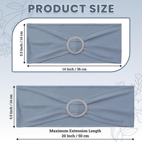 MDS Spandex Chair Sashes - Universal Fit Elastic Stretch Bands with Buckle Slider Bow | Dusty Blue, Pack of 125