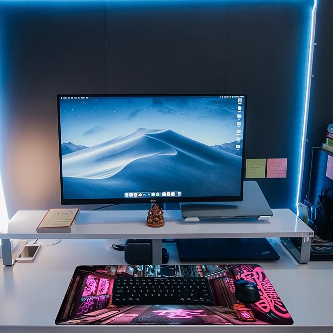 KOAIWPAE Desk Pad, Anime City Street Scene Desk Mat, Pink Neon Street Large Gaming Mouse Pad for Desk, 31.5"x15.7" Extended Big Computer Keyboard Mouse Pad with Non-Slip Base and Stitched Edge