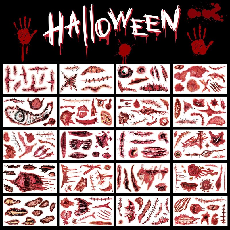 20 Sheets Body Face Fake Scar Halloween Makeup Kit, Halloween Temporary Tattoos Stickers for Kids Women Men, Party Favors Decorations Supplies, Gifts Goodie Bag Fillers