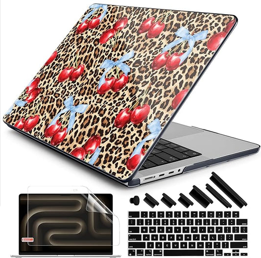 DONGKE Compatible with MacBook Pro 16 Inch Case (2026-2021 Release, M5 M4 M3 M2 M1 Pro/Max Chip), Plastic Hard Shell Cover with Keyboard Cover & Screen Protector for MacBook Pro 16", Leopard & Cherry