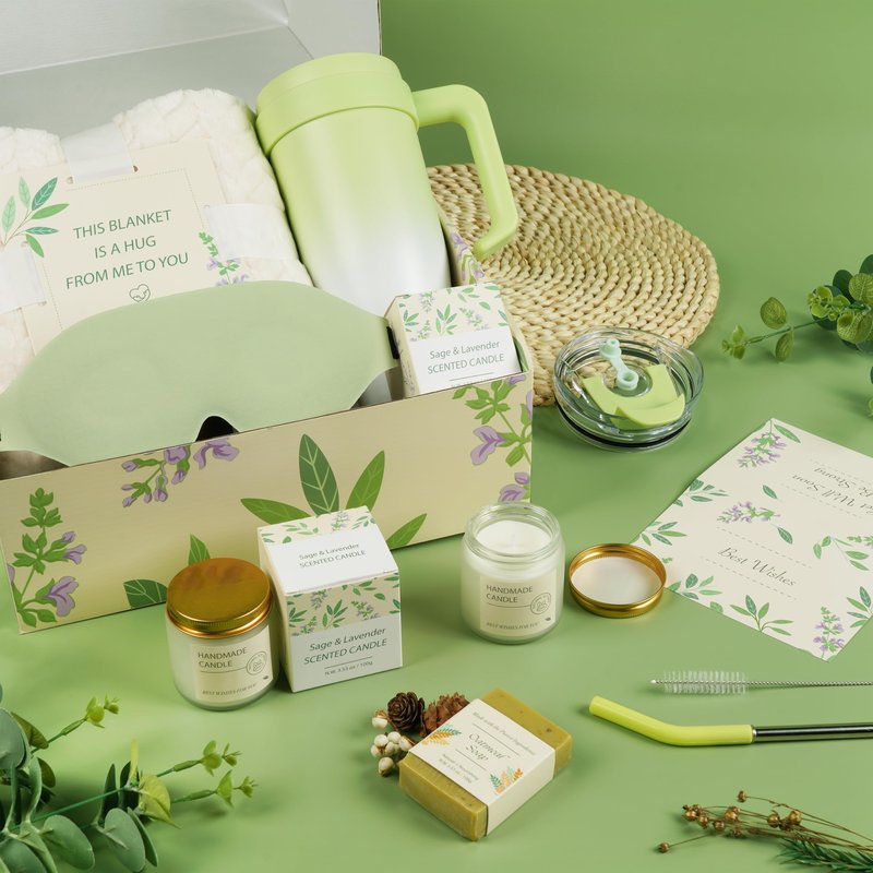 Get Well Soon Gifts for Women，Post Surgery Recovery Gifts with 40 OZ Tumbler & Flannel Blanket, Thinking of You Care Package for Her, Relaxing Self Care Kit with Sage Candle, Soap & Eye Mask
