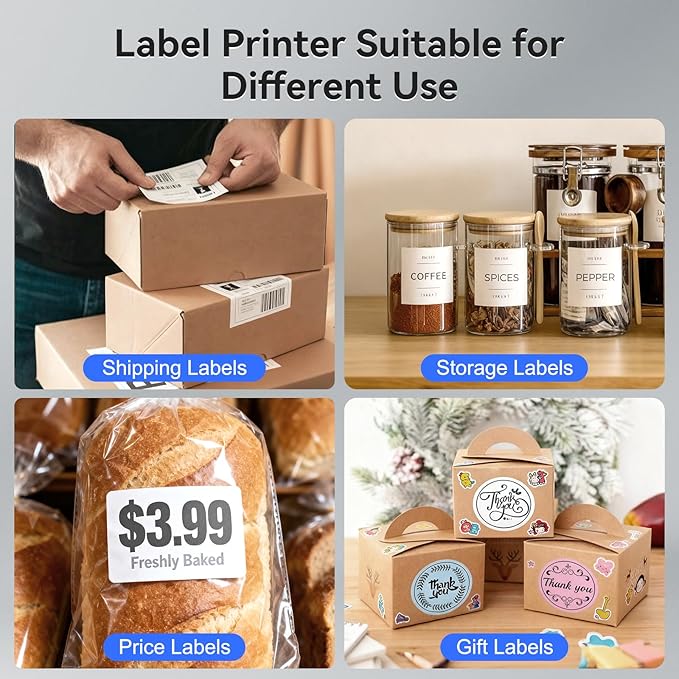 Hoorola Bluetooth Thermal Label Printer, Wireless 4x6 Shipping Label Printer for Small Business & Shipping Packages, Support iPhone, Android, Windows, macOS, Work for Amazon, Shopify, Etsy, USPS