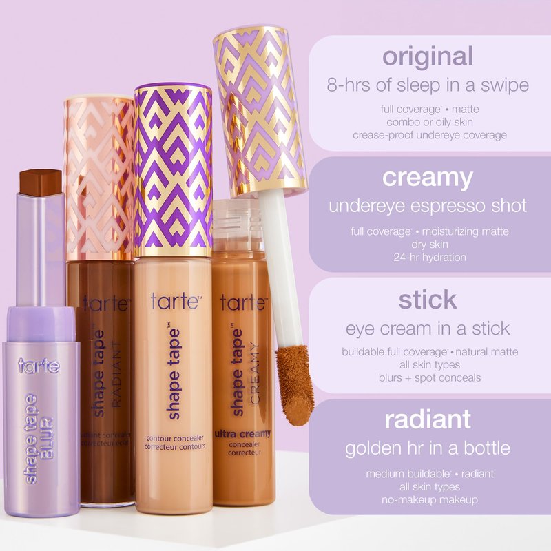 tarte shape tape concealer – Full-Coverage Creaseless Soft Matte Finish, Brightening Under-Eye & Face Makeup, 16hr Longwear, Vegan & Cruelty-Free, travel size, 27H light-medium honey