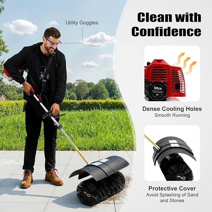 Handheld Sweeper, 52cc 2 Stroke Engine 2.3HP Gasoline Powered Sweeper Broom Driveway Lawn Lawn Artificial Grass Power Brush Lawn Sweeper Cleaning Tools Gasoline Engine Powered Broomâ¦