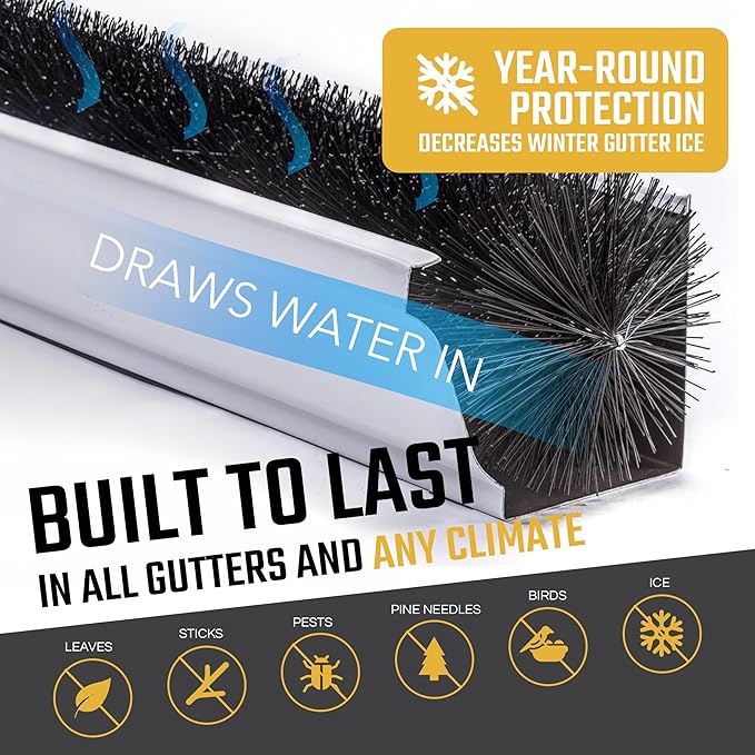 GutterBrush Gutter Guard 4.25-Inch Diameter – 90 Ft - DIY Leaf Filter for Small Gutters | No Tools Needed, Easy Install | Prevents Clogs & Reduces Cleaning | Made in USA