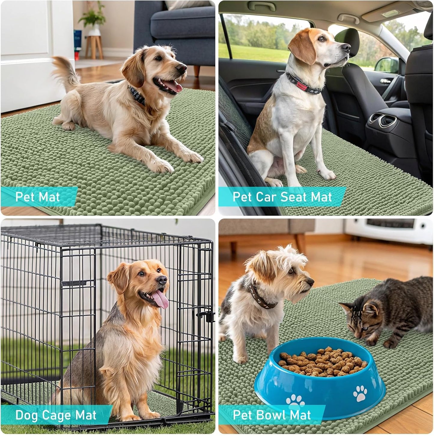 OLANLY Dog Door Mat - Absorbent Non-Slip Mud Mat for Indoor Use | Quick Dry Chenille, 32x20, Sage Green