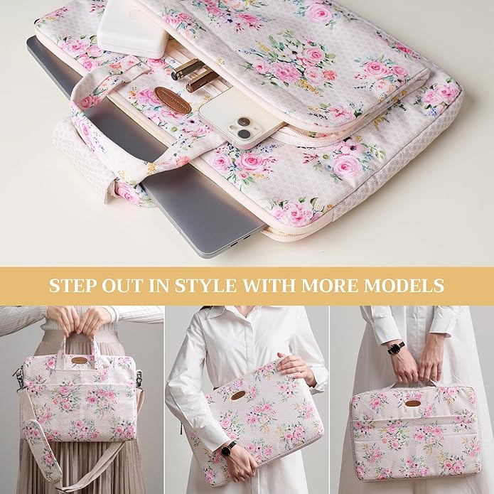 Maison d'Hermine Laptop Bag with Pocket Upto 15.5 inch Stain and Water Repellent Cotton Canvas Spring Summer (Sweet Rose Lavender)