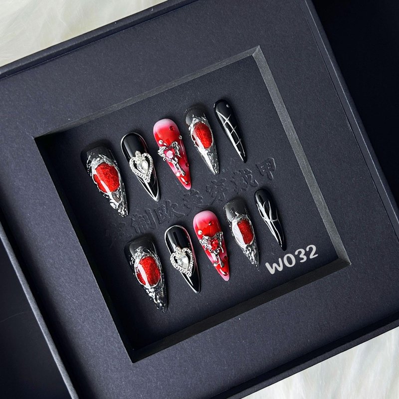100% Handmade Press on Nails Halloween Nail Press ons Medium Almond Black Fake Nails with Skeleton Silver Charms Design Halloween Press on Nail Gothic Reusable Handmade Nails for Women Girls Size M
