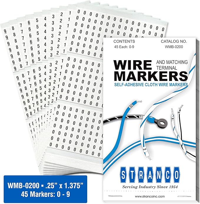Premium Wire Marker Book Numbered 0-9 for Cable Management, Vinyl-Coated, High-Tack Adhesive, Electric Panel Wire Labels 10 Pages/Book