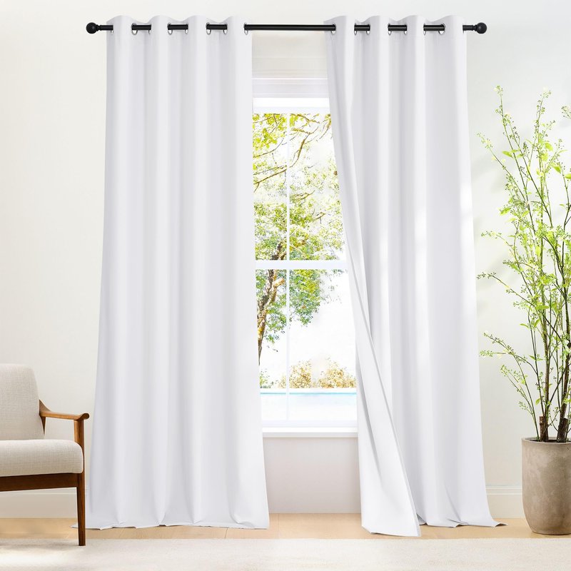 NICETOWN 100% Blackout White 120 inch Long Curtains for Living Room, Grommet Thermal Insulated Curtains Heat Blocking Window Treatments for Bedroom, W52 x L120, 2 Panels