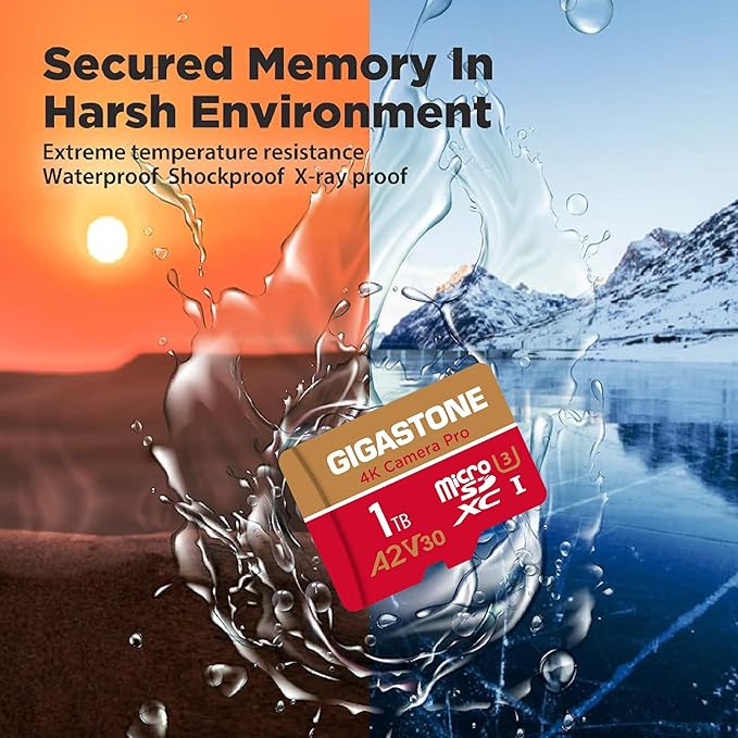 【5-Years Data Recovery】 GIGASTONE 1TB Micro SD Card 4-Pack, 4K Camera Pro, R/W up to 150/130 MB/s, 4K Video Recording for GoPro, DJI, Drone, MicroSDXC Memory Card UHS-I U3 A2 V30, with Adapter