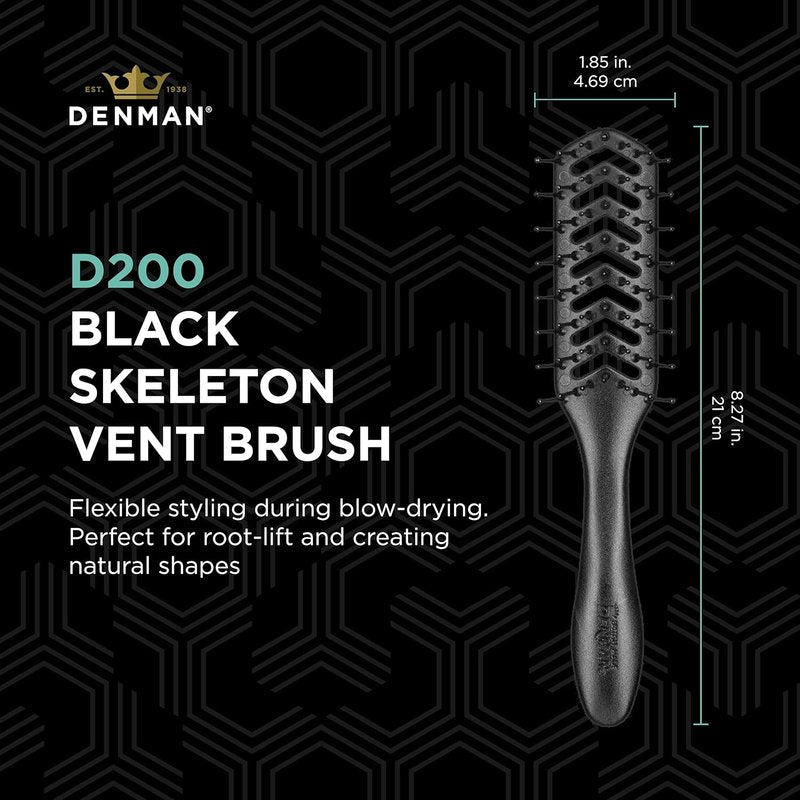 Denman D200 Flexible Vent Brush - Blow Drying Styling Tool for Curly, Thick & Straight Hair | Black