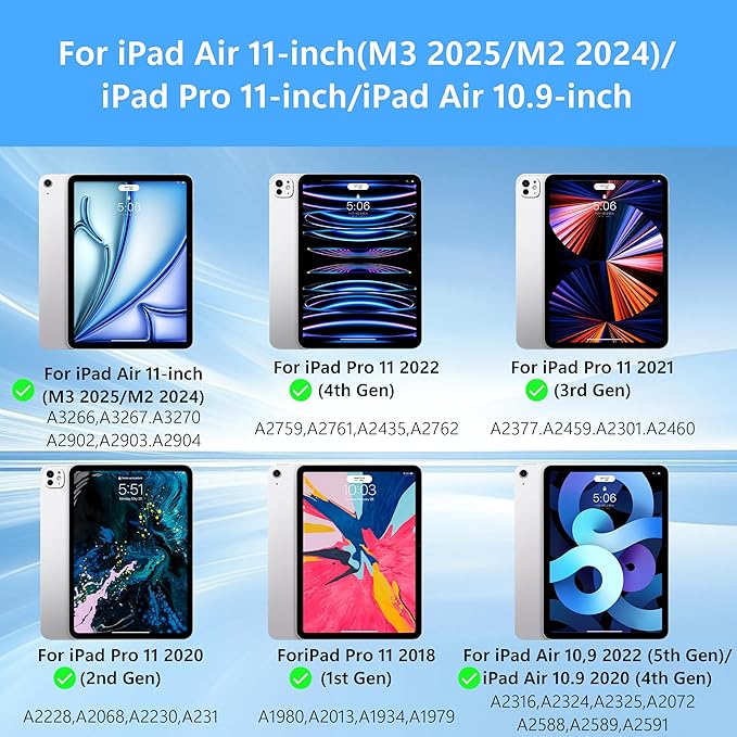 everylikit for iPad Pro 11 inch Case with Keyboard,Keyboard Case for iPad Air 11 inch (M2) 2024 & iPad Pro 11 in (1st/2nd/3rd/4th Gen),Magic-Style Magnetic - Backlit Keyboard (Blue)