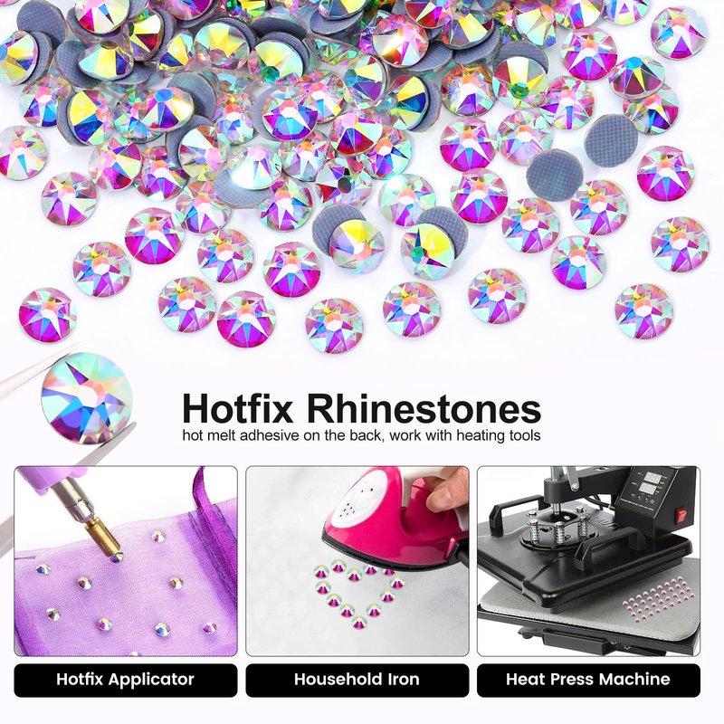 Novani Hotfix Rhinestones 288pcs Crystal AB Round Iron on Rhinestone Style 2088 Sparkly Crystal Gemstones for Fabric and Crafting, SS34 (7.0-7.3mm)