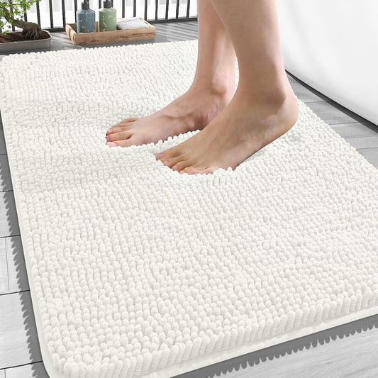 OLANLY Bathroom Rugs - Extra Soft Absorbent Chenille Bath Mat | Quick-Dry, Machine Washable, Ivory 34x21
