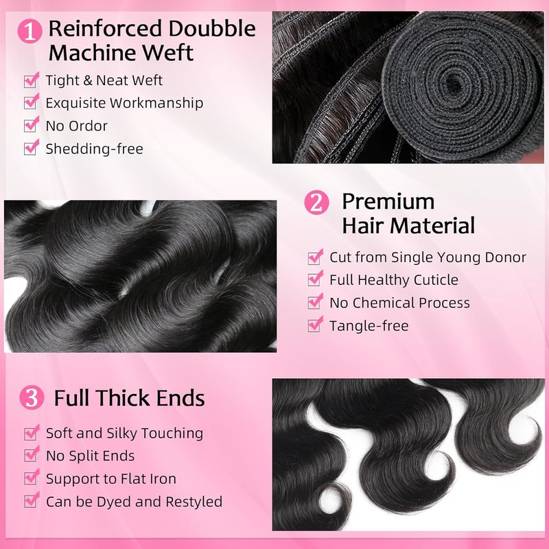 12A Human Hair Bundles - 22 Inch Body Wave Extensions | 100% Unprocessed Real Human Hair in Natural Color