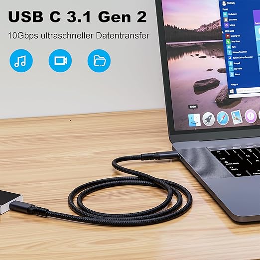 HOTUTUKI 10FT USB-C 3.1 Gen 2 Cable 10Gbps Data Transfer, 60Hz Video Output, 4K Display,100W(5A),USB C Video Monitor Cable 100W PD Fast Charging Compatible with Thunderbolt3 MacBook iPhone 15 iPad