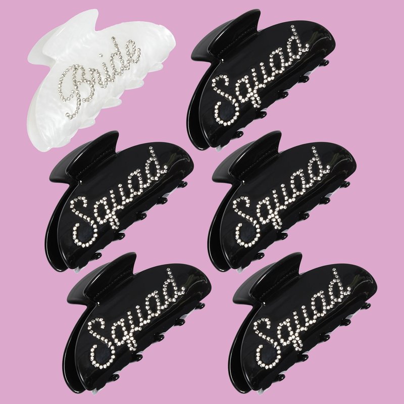 Funky Junque Bride Claw Clip Set - Bachelorette Party Favors, Bridal Shower Bridesmaid Hair Clip Gifts - 6 Pack - 1 Bride & 5 Squad