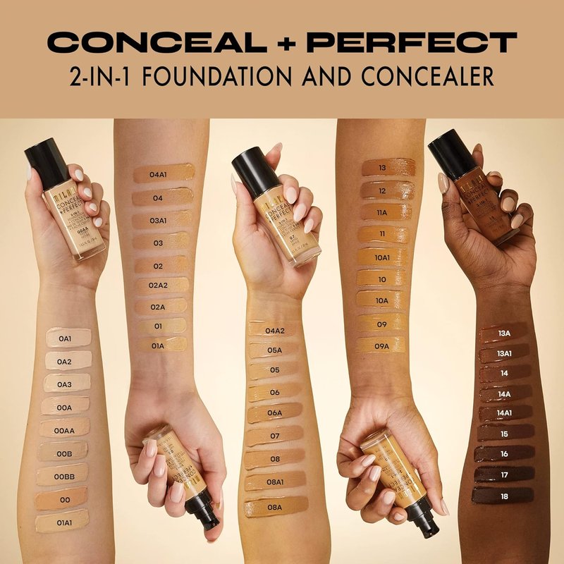 Milani Conceal + Perfect Foundation - Caramel | Cruelty-Free Liquid, Full Coverage, 1 Fl. Oz.