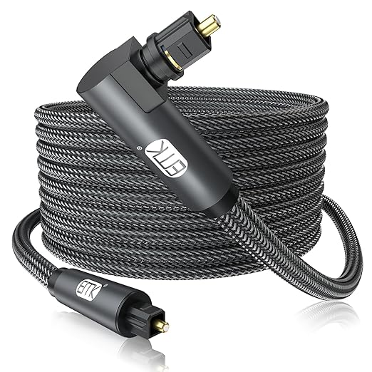 EMK 90 Degree Toslink Optical Cable 360 Degree Free-Rotating Plug Fiber Optic Cable S/PDIF Toslink Male to Male for Home Theater, Sound Bar, TV, PS4, Xbox,Grey (16ft/5m)