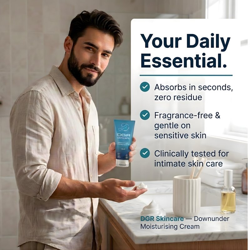 DGR Skincare Men's Intimate Moisturizer Cream, Soothes Dryness, Chafing & Irritation, Fast-Absorbing, Fragrance-Free, Zero Residue, Clinically Tested, Kakadu Plum & Vitamin E Infused, Australian Made