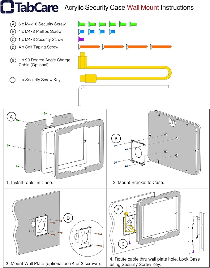 TABcare Anti-Theft Acrylic VESA Enclosure for Apple iPad mini 4/5 8" with Free Wall Mount Kit & 90-Degree Angle Charge Cable (iPad mini 4/5 8", Clear)