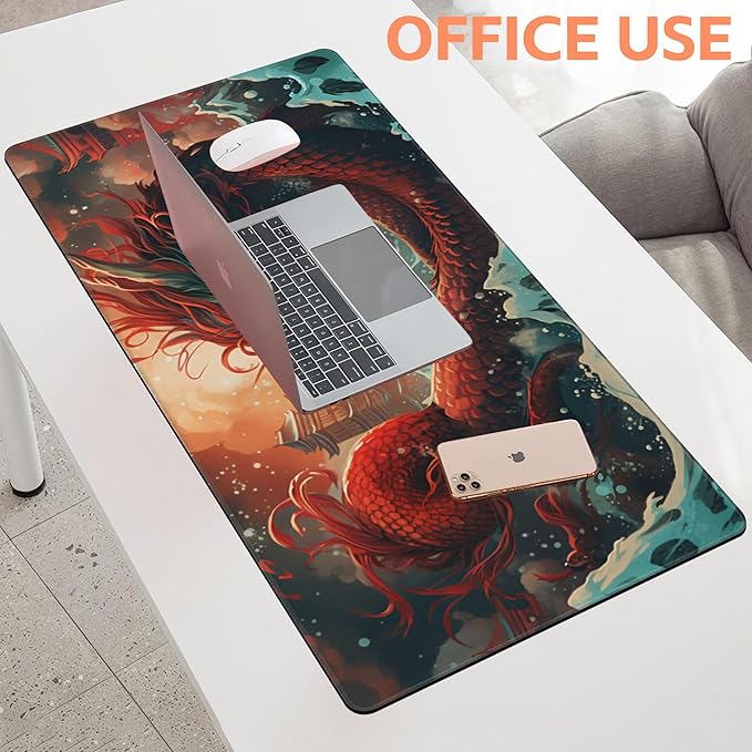 NIYLYNSYN Mouse Pad Large Chinese Traditional Dragon Non-Slip Gaming Desk Mat with Stitched Edge Laptop Keyboard Desk Pad for Work Home Gaming (35.4 x 15.7 Inches)