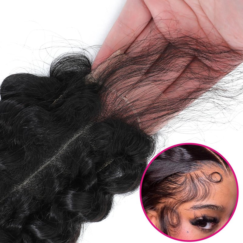 MOMOSHERO 2x6 HD Lace Closure Only Deep Wave Human Hair,HD Transparent Swiss Lace Kim K Closure Deep Middle Part Curly Hair Lace Closure Full 150% Density 100% Human Hair Natural Black Color 14 Inch