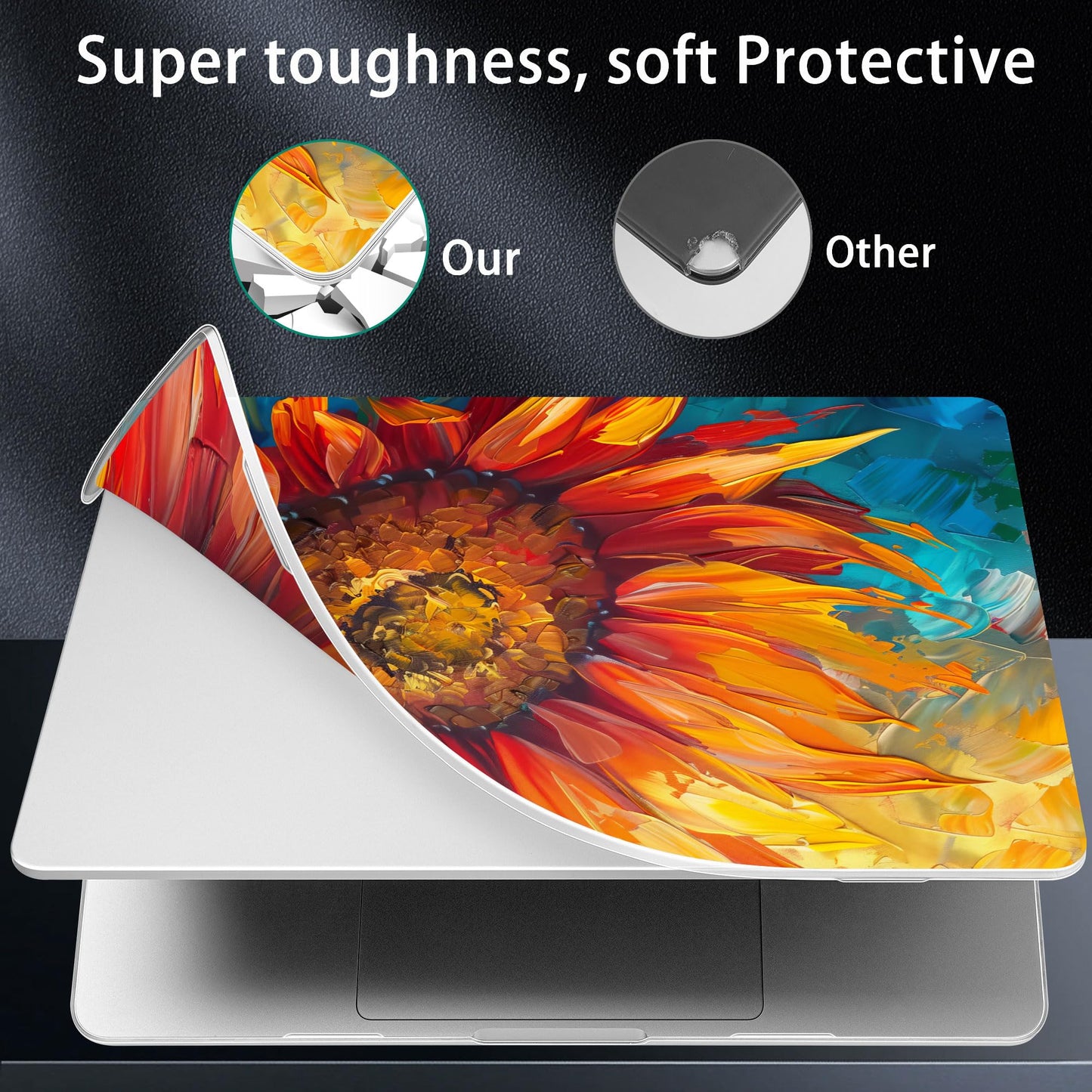 Lepeoac Case for MacBook Pro 16 inch Case 2026-2021 | M5 A3429 A3428 M4 M3 M2 M1 Pro/Max | Protective Hard Shell Laptop Cover with Screen Protector & Keyboard Cover | Sunflower