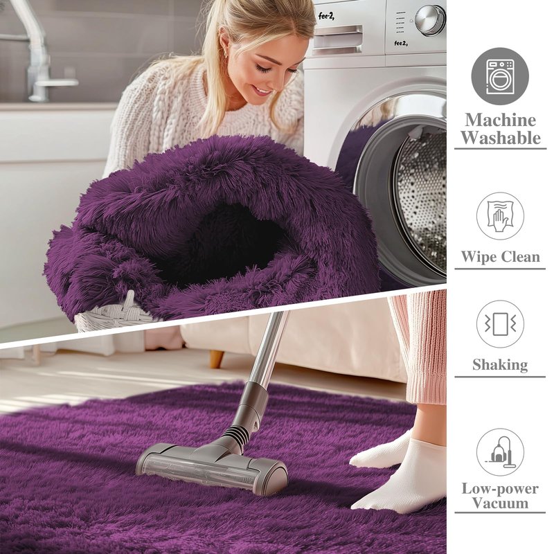 OLANLY 8x10 Machine Washable Large Area Rugs for Living Room, Bedroom, Soft Fluffy Shaggy Bedside Rug, Indoor Floor Carpet for Kids Girls and Boys, Dorms, Home Decor Aesthetic, Dark Purple