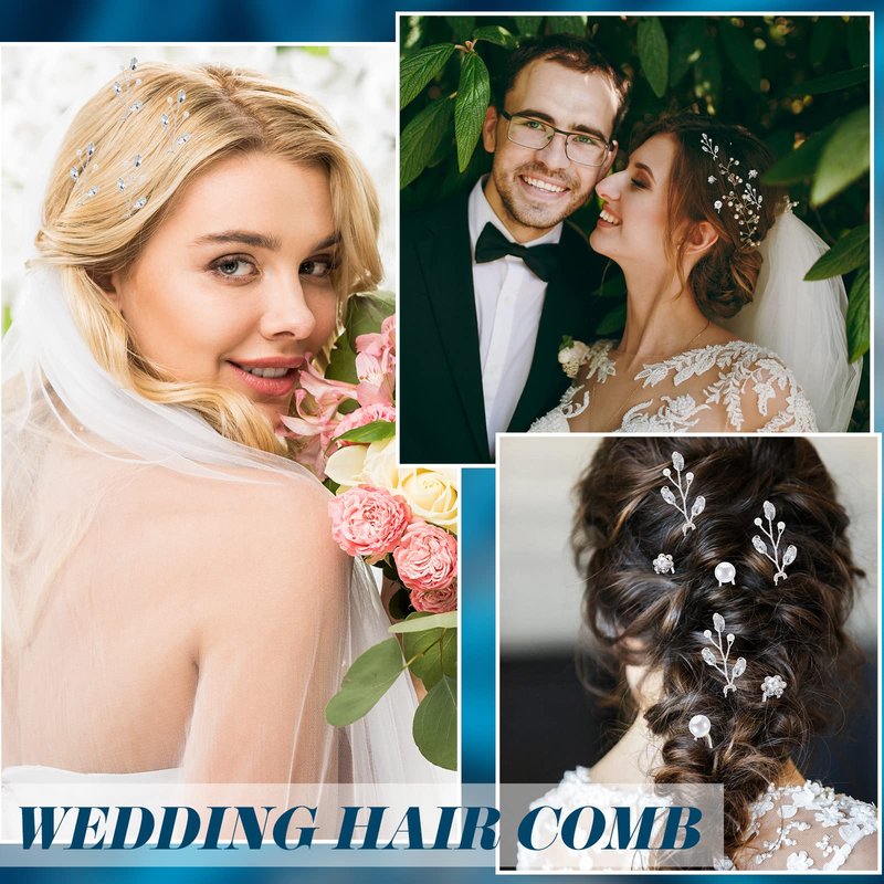 Maitys 44 Pieces Wedding Hair Accessories Faux Pearl Crystal Comb Clips U-shaped Flower Rhinestone Silver Pearl Hair Pieces for Prom Bride Bridesmaid(Elegant Style)