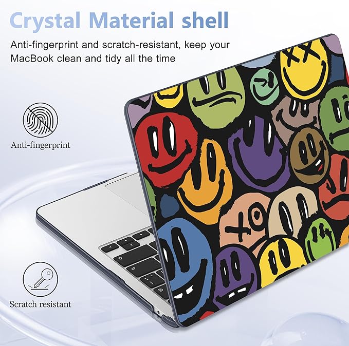 Lepeoac Case for 2026/2025/2024/2023 MacBook Air 15-inch Laptop Release M5 A3448 /M4 A3241 /M3 A3114 /M2 A2941, Stylish Protective Hard Shell Cover for MacBook Air 15.3 inch, Happy Emoji