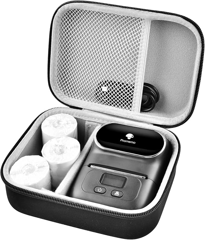 Boobowl Case Compatible with Phomemo M110 Label Maker - Portable Mini Bluetooth Thermal Label Maker Carrying Storage Bag for Printer Labels, USB Cable and Accessories Black (Box Only)