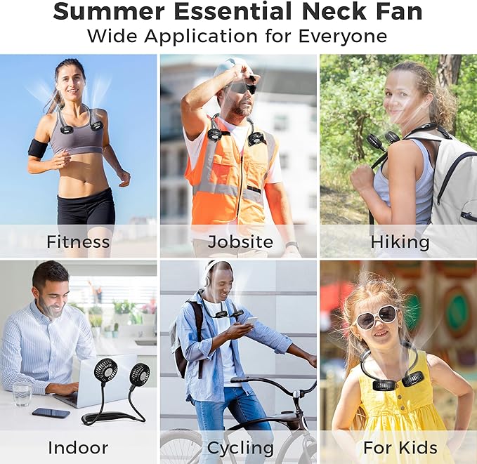COMLIFE Portable Neck Fan, 2600mAh Battery Operated Ultra Quiet Hands Free USB Fan with Strong Wind, 360° Adjustable High Flexibility Wearable Personal Fan for Home Office Outdoor Travel (Black)