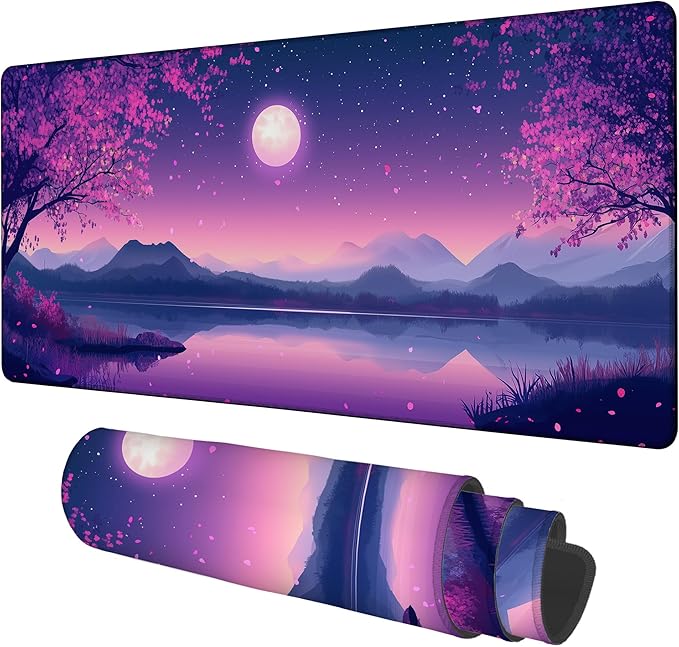 NITAHHHY Gaming Desk Pad Large Extra Length Starry Sky Full Moon Mouse Pad Keyboard Laptop Non-Slip Waterproof with Rubber Base Thick Stitched Edge Mouse Mat for Office Home 35.4 x 15.7 Inches