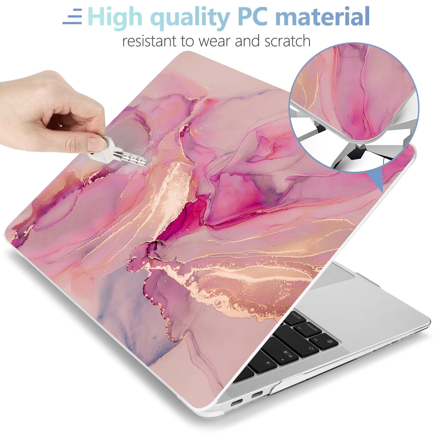 MEEgoodo for MacBook Air 13.3 inch Case 2021 2020 2019 2018 A2337 M1 A2179 A1932,Clear Case for MacBook Air M1,Laptop Shell with Keyboard Webcam Cover&Trackpad Film&Type C Adapter,Gold Splashes Marble