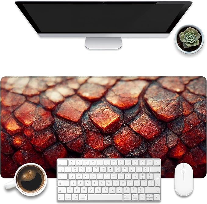 KOAIWPAE Desk Mat, Red Fire Dragon Scales Desk Pad, Cool Dragon Large Gaming Mouse Pad for Desk, 31.5"x15.7" Extended Big Computer Keyboard Mouse Pad with Non-Slip Base and Stitched Edge
