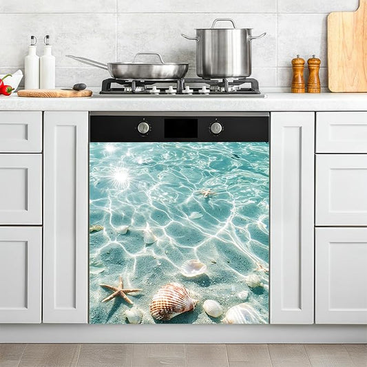 NYZE Dishwasher Magnets Cover, Dishwasher Magnetic Sticker Decorative, 23 x 26 Inch Reusable Dish Washer Cover Mat for Dishwashers (Underwater Seashells)
