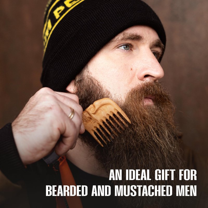 Handmade Wooden Beard Comb for Men Eco-Friendly Natural Wood Anti-Static Beard Grooming Tool Perfect for Styling Detangling & Shaping Gentle on Beard & Skin Sustainable Gift Idea (Pear Skull)