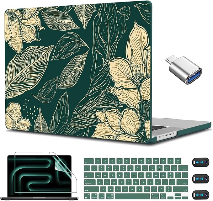 CISSOOK Compatible with MacBook Pro 14 inch 2026-2021 Release M5 M4 M3 M2 M1 Chip A3112 A3185 A3401 A2918 A2992 A2779 A2442 Model, Hard Shell Case with Keyboard Cover&Screen Protector, Elegant Floral
